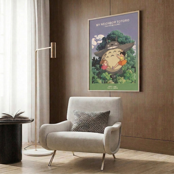 Anime-inspired framed poster of a beloved forest tale rendered in tranquil greens, soft grays, and sky blue, evoking warmth and magical companionship in a woodland setting.
