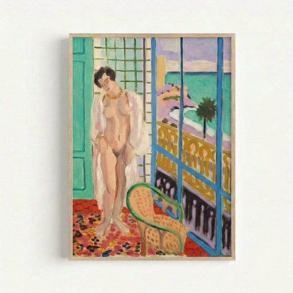 Framed modernist art print depicting a simplified female form in muted tan and brown hues, characteristic of early 20th-century abstract painting.