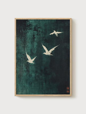 Bird Wall Art Print poster in oak frame