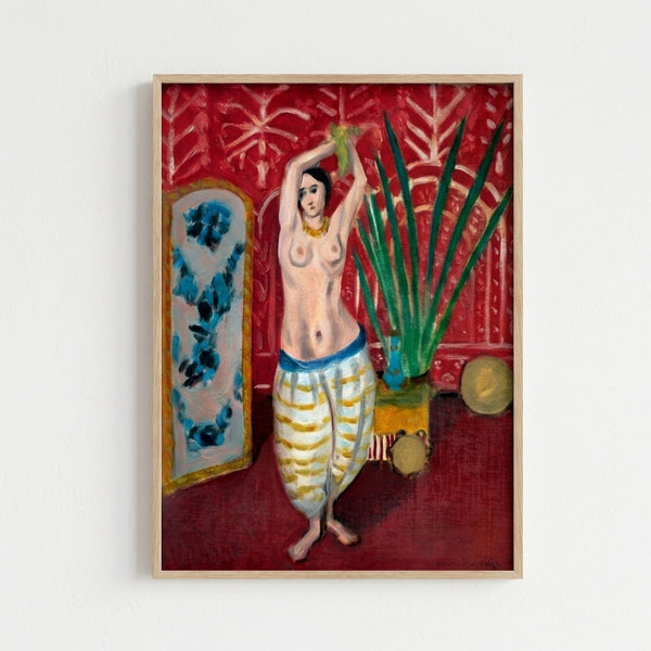Matisse poster displaying a serene odalisque figure amid ornamental screens and furnishings, rendered in the artist's signature style of bold, simplified forms and harmonious color fields.