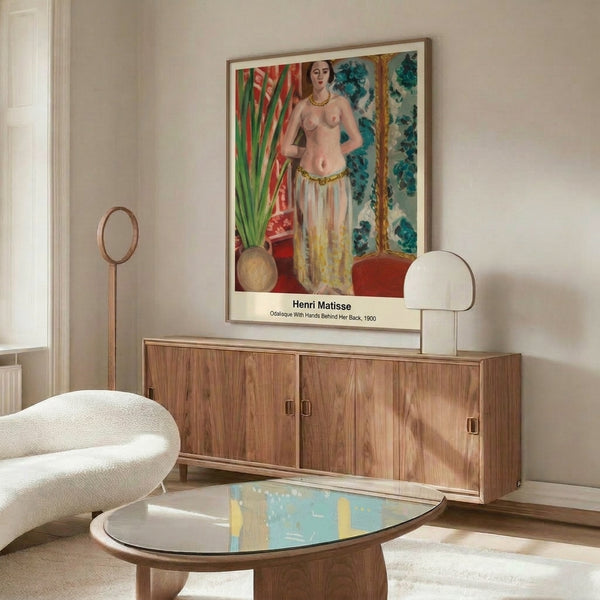 Artistic wall poster featuring a thoughtfully posed female figure in muted browns and greens, capturing an intimate and sensual mood through modernist technique and elegant line work.