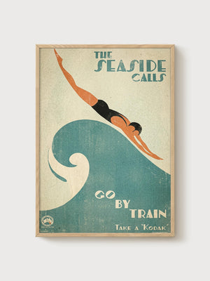 Vintage Seaside Poster poster in oak frame