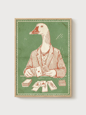 Vintage Goose Playing Cards Print poster in oak frame