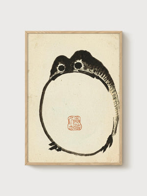 Japanese Frog Print poster in oak frame