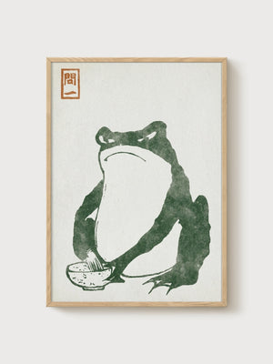 Japanese Frog Print poster in oak frame
