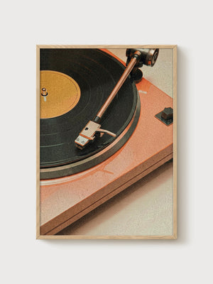 Vintage Record Player Print poster in oak frame