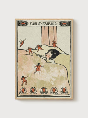 Night Fairies Print poster in oak frame