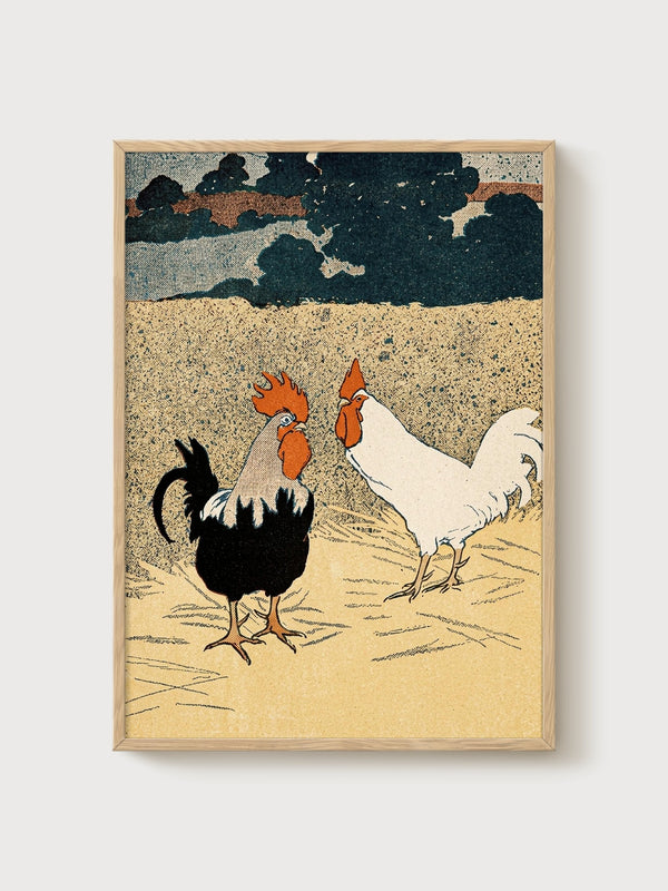 Edward Bawden Folk Art Print poster in oak frame