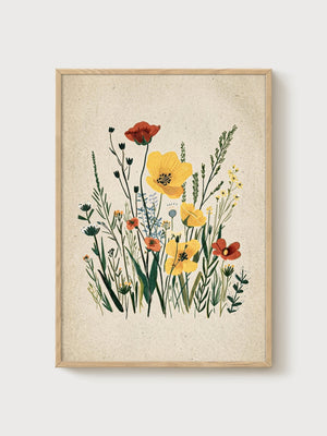 Vintage Wildflower Print poster in oak frame