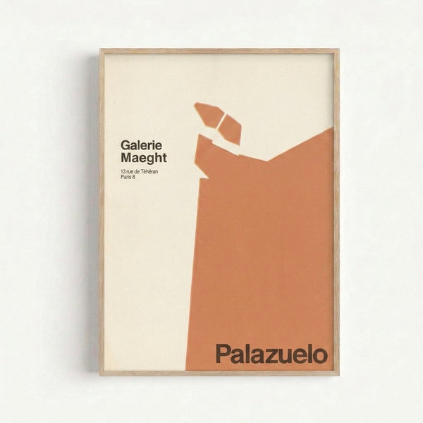 Modernist framed art print featuring geometric abstract sculpture in warm terracotta tones and charcoal lines on pale background.