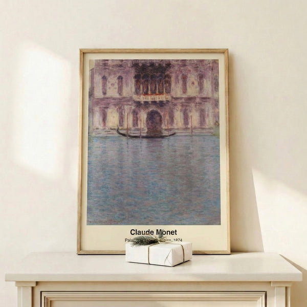Venetian palazzo wall art in classic Impressionist technique, featuring delicate brushwork, shimmering water, and a gentle interplay of warm and cool tones.