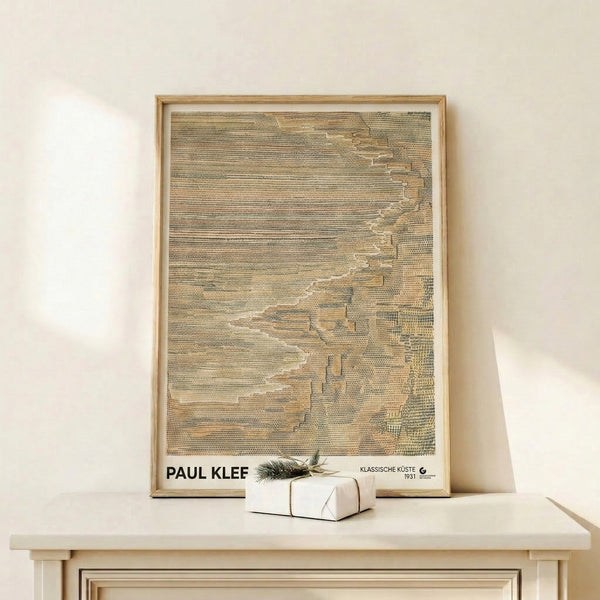Abstract artwork in muted ochre and tan palette displaying meditative composition with subtle pattern work and minimalist geometric sensibility.