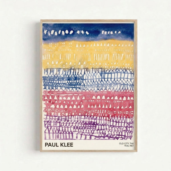 Minimalist art print featuring layered architectural forms in muted colors including cream, navy, and rose; a contemplative modernist composition.