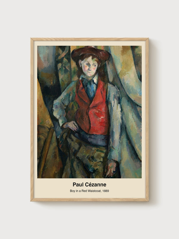 Paul Cezanne Boy in a Red Waistcoat Portrait Painting poster in oak frame