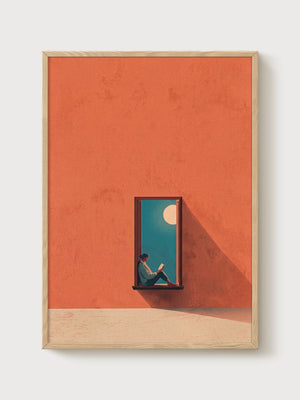 Minimalist Reading Print poster in oak frame