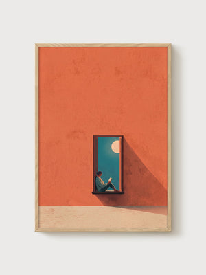 Minimalist Reading Print poster in oak frame