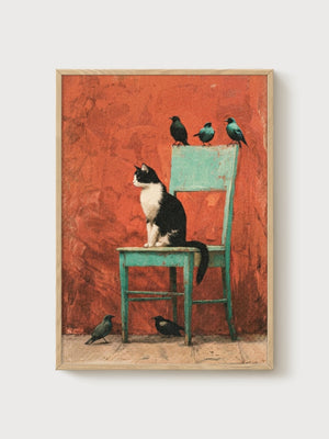 Tuxedo Cat Print poster in oak frame