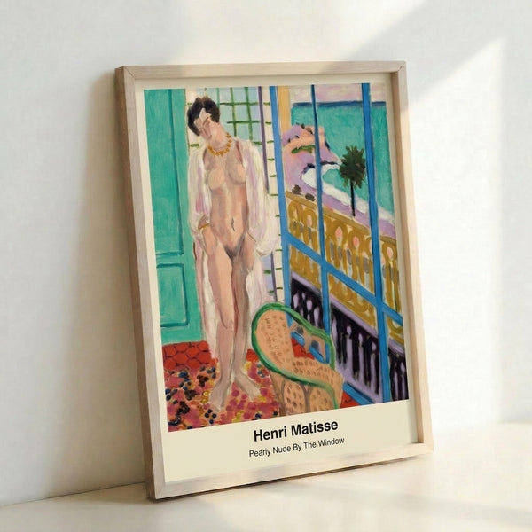 Serene abstract poster art in cream and soft pastels showing a contemplative woman near a window, rendered in minimalist cut-out style with an elegant, peaceful atmosphere.