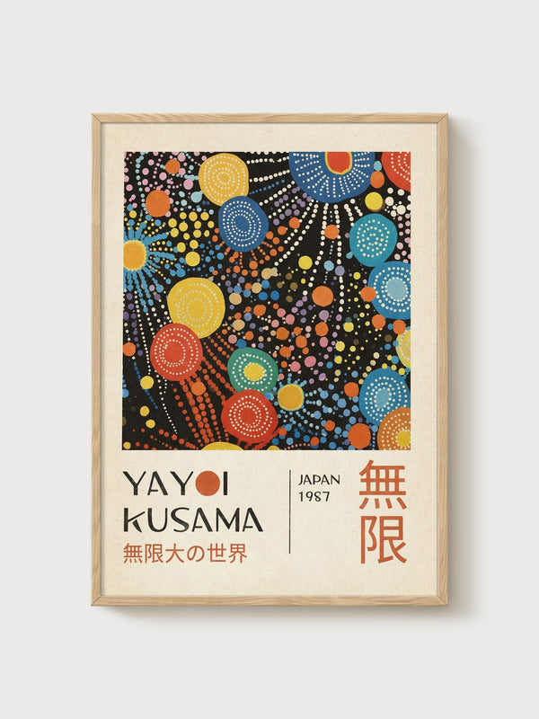 Yayoi Kusama Print poster in oak frame