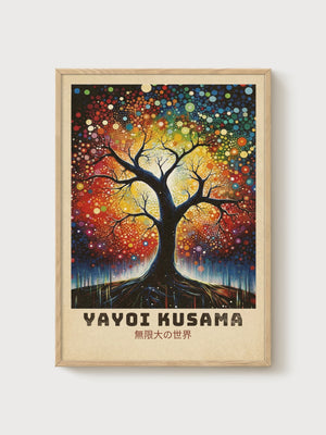 Yayoi Kusama Print poster in oak frame