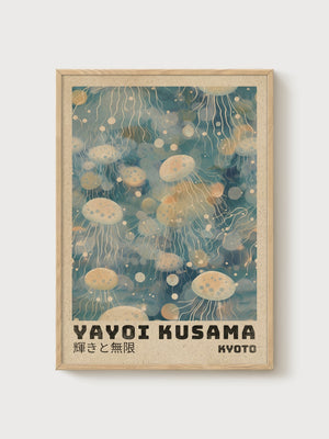 Yayoi Kusama Print poster in oak frame
