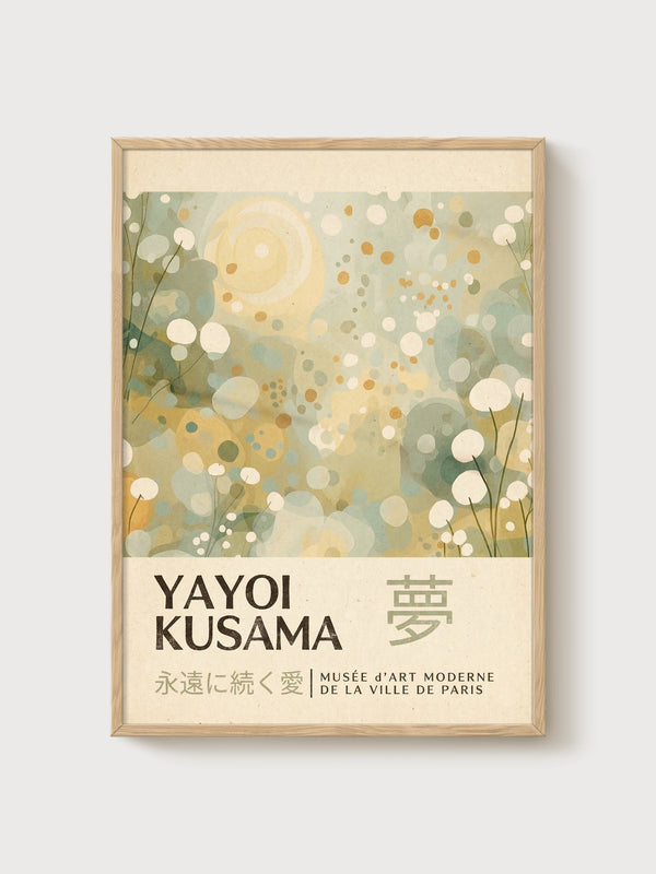 Yayoi Kusama Print poster in oak frame