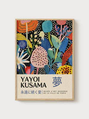 Yayoi Kusama Print poster in oak frame