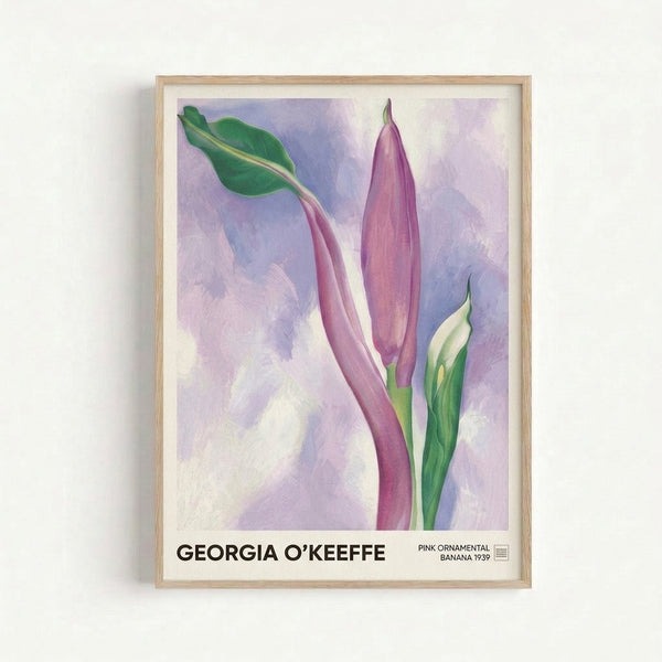 O'Keeffe-inspired watercolor art print featuring intimate pink and mauve floral forms with gentle curves and organic botanical shapes on a cream background.