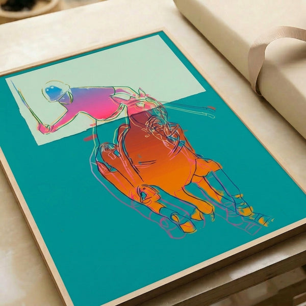 Pop art wall art featuring an equestrian subject rendered entirely in graduated green tones with a striking minimalist approach.