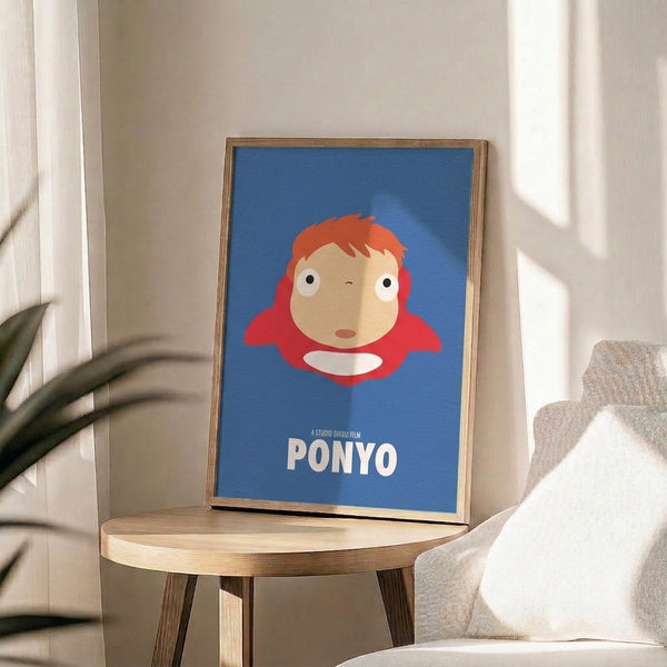 Simple yet charming portrait of a red-haired figure in Studio Ghibli style, featuring soft blue tones and cream accents in a minimalist composition.