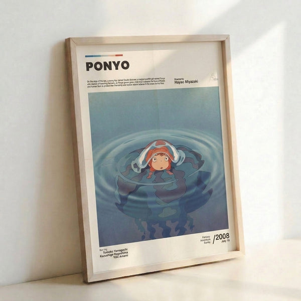 Modern Japandi-style poster showcasing a wonder-filled ocean narrative with a girl, shimmering goldfish, and graceful jellyfish in soft coral and teal watercolor palette.