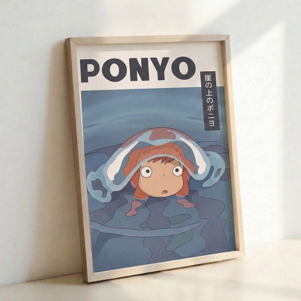 Magical underwater scene poster showing a girl amid water and fish in soft coral and cream hues with deep teal accents, rendered in classic anime illustration style.