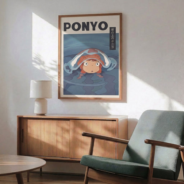 Ocean-themed anime poster showcasing a curious girl amid magical waters and marine life in soft cream, teal blue, and coral tones with an enchanted mood.