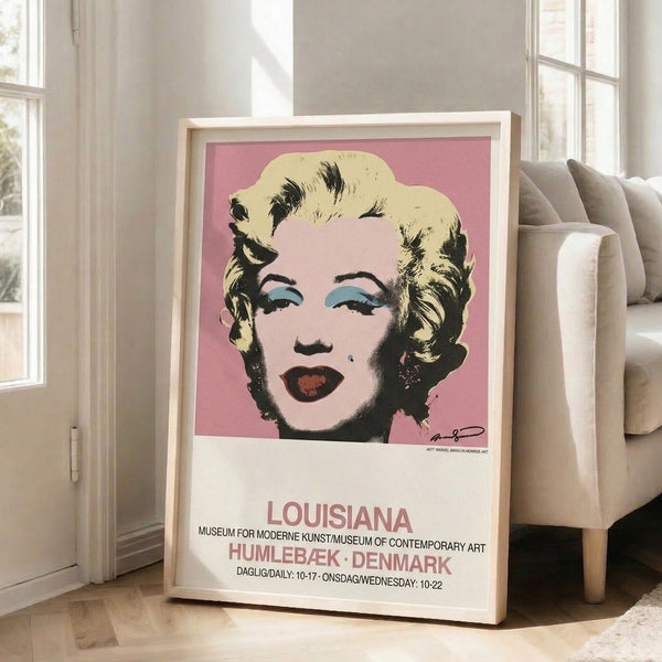 Minimalist pop art portrait in vivid pink and cream tones, capturing the bold, iconic character of contemporary wall art.