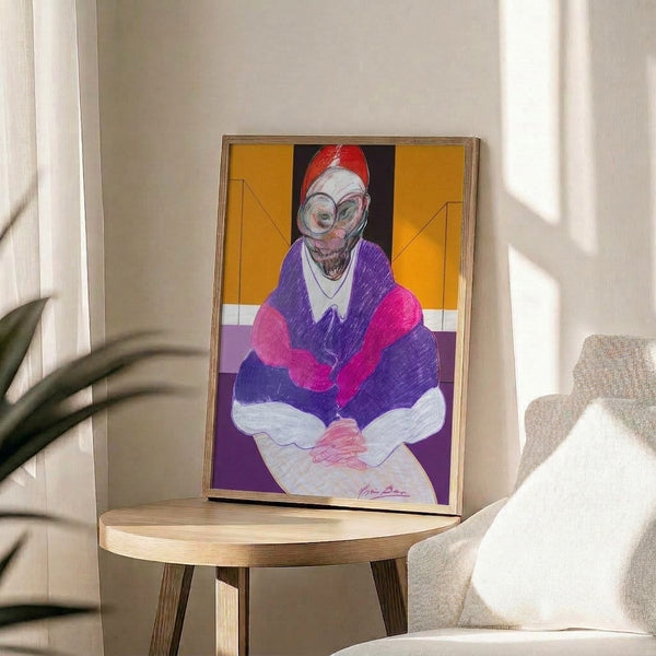 Distorted papal figure in cream, brown, and charcoal tones, capturing a haunting, introspective mood through abstract portraiture displayed as wall art.