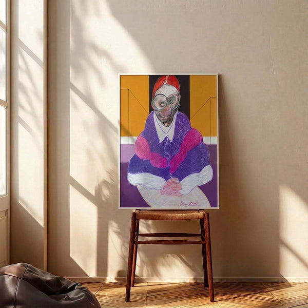 Faceless pope rendered in moody ochre and gray palette with bold, fragmented forms characteristic of mid-century modern abstract art.