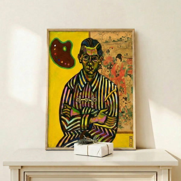 Joan Miró's abstract portrait composition featuring biomorphic shapes and muted warm and cool tones, creating an enigmatic expression through surrealist interpretation.