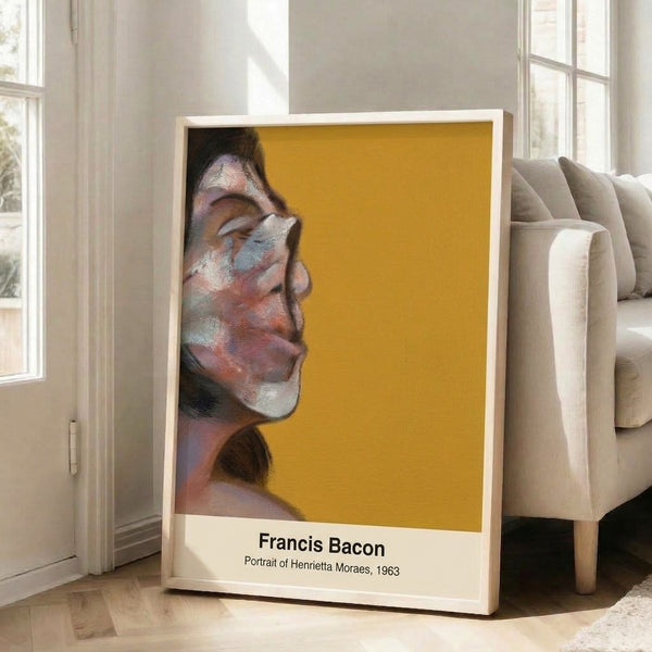 Distorted female portrait in flesh tones and charred ochre hues, the face obscured and contorted to express inner turmoil, presented as a framed contemporary art print.
