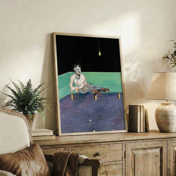 Dark expressionist portrait print showing a faceless man in loose, muscular brushwork against a subdued palette, creating an unsettling yet compelling wall display.