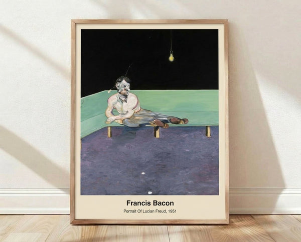 Abstract portrait painting in muted greys and browns with gestural brushstrokes depicting a contemplative male face; framed modern art print with psychological intensity.