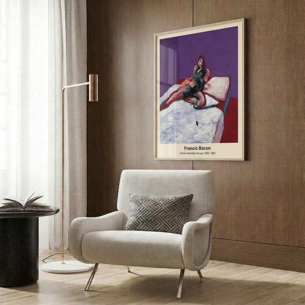 Abstracted female portrait with introspective quality in earthy ochre, grey, and black; framed modern print for contemporary interiors.