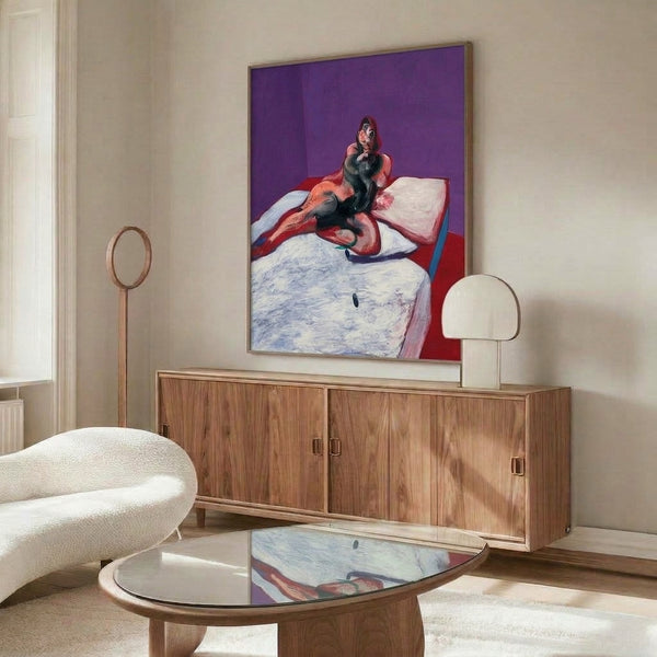 Expressionist portrait with haunting, abstracted features rendered in subdued tones, combining organic forms and angular distortion in a contemporary wall art display.