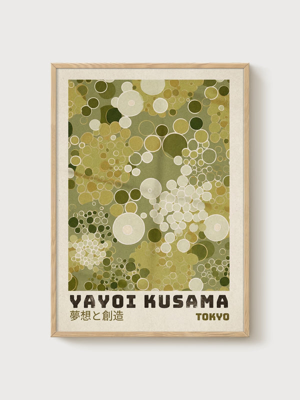 Yayoi Kusama Print poster in oak frame