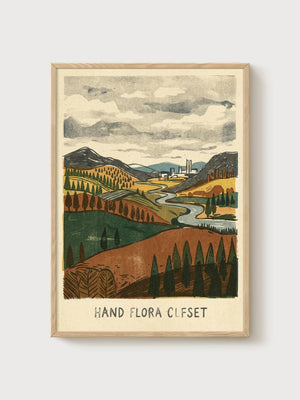 Rolling Hills Print poster in oak frame