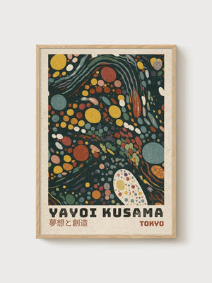 Yayoi Kusama Print poster in oak frame