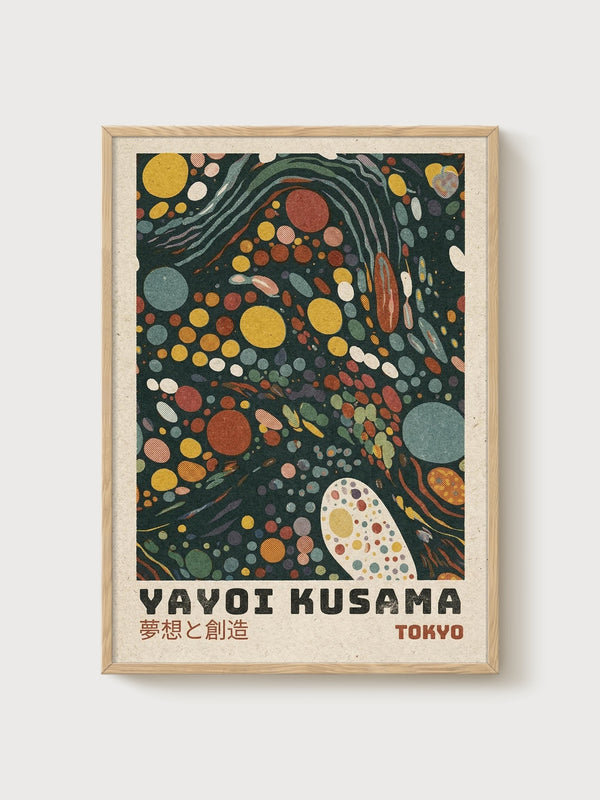 Yayoi Kusama Print poster in oak frame
