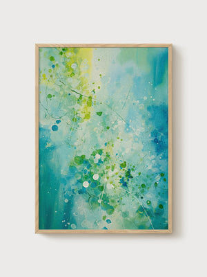 Abstract Teal Wall Art poster in oak frame