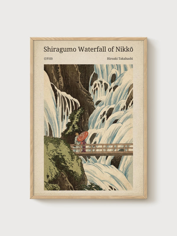 Japanese Waterfall Print poster in oak frame