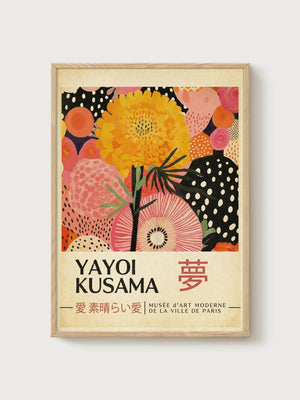 Yayoi Kusama poster in oak frame