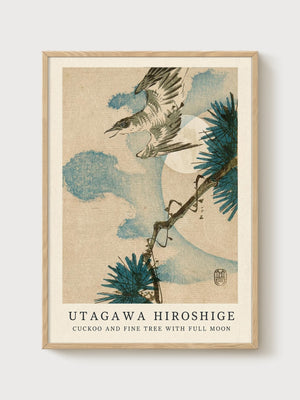 Utagawa Hiroshige Cuckoo and Pine Tree Print poster in oak frame